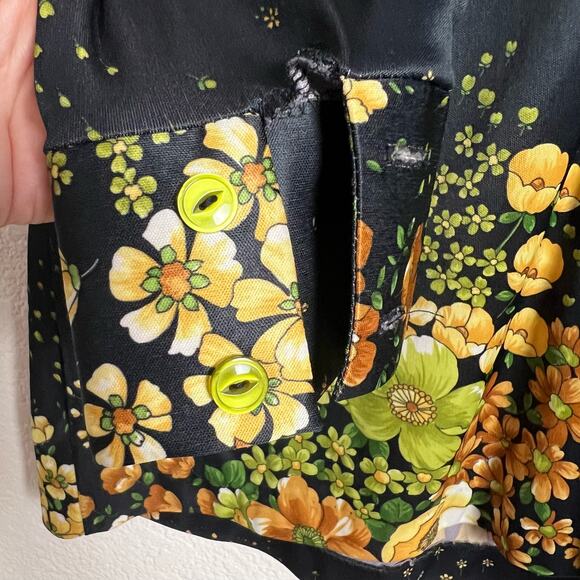70’s Vintage Black Floral Print Long Sleeve Blouse Size L - Picture 7 of 7
